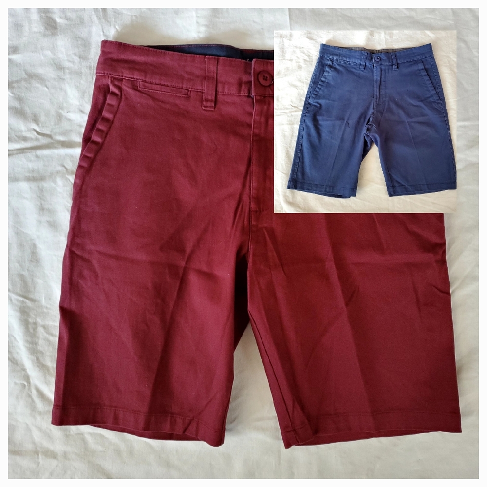 2 Pair Rugby University Men's Stretch Flat Front Shorts Size 30 Blue and Red